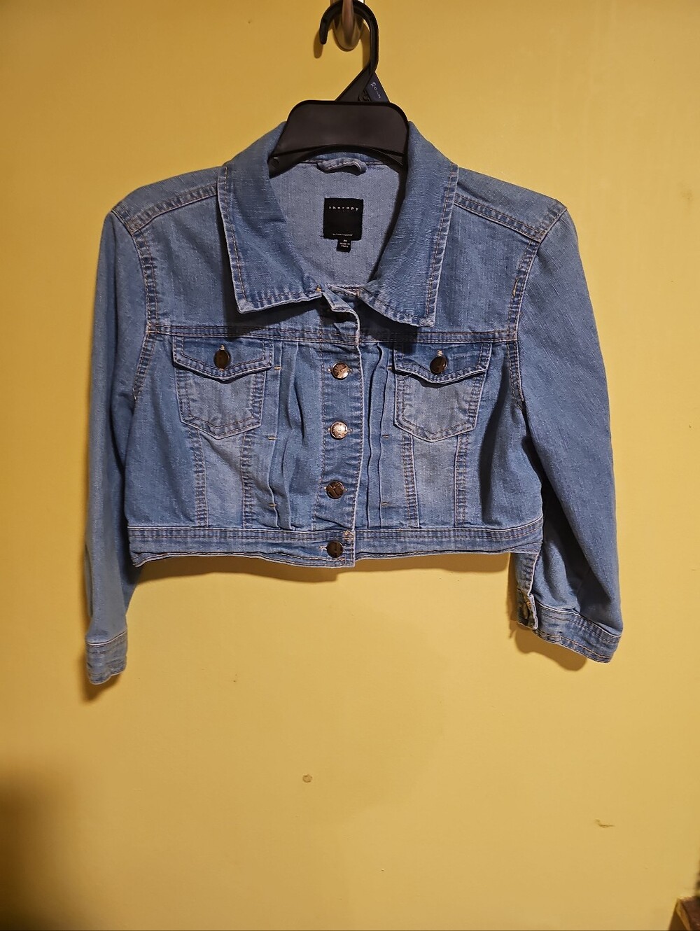 Therapy By Lane Crawford Juniors Size Medium Cropped Blue Denim Jean Jacket
